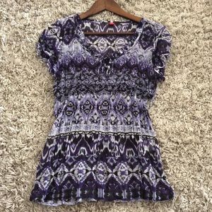 Blue/white/ purple pattered shirt sleeve blouse & ruffles, sOliver, Eur38/US8,